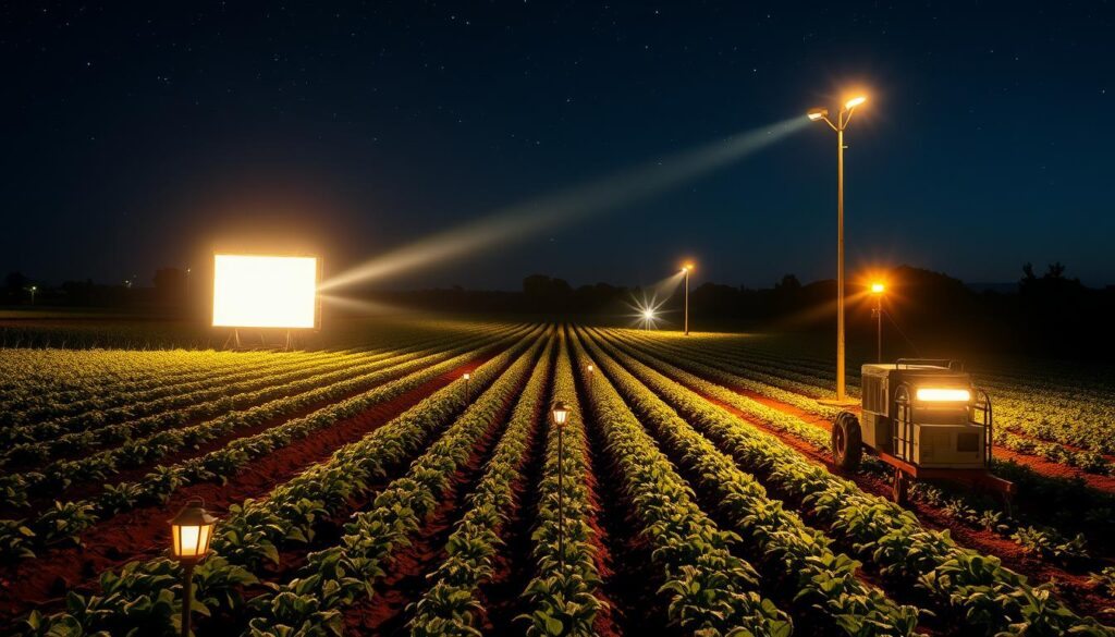 soluções de iluminação para colheitas noturnas no agronegócio