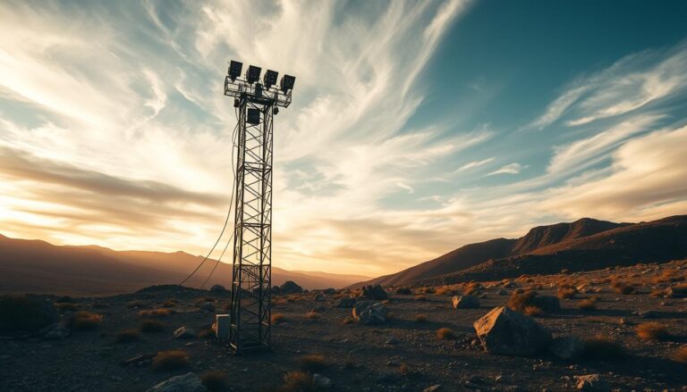 Torre de iluminação a diesel em área remota